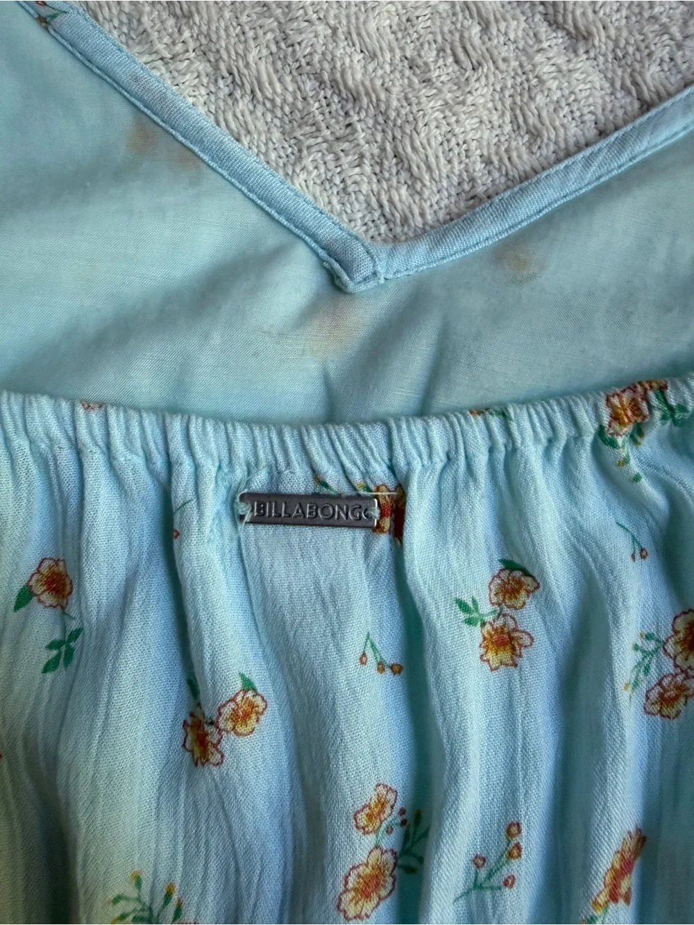 Billabong Light Blue Floral Tie-Shoulder Slip Dress